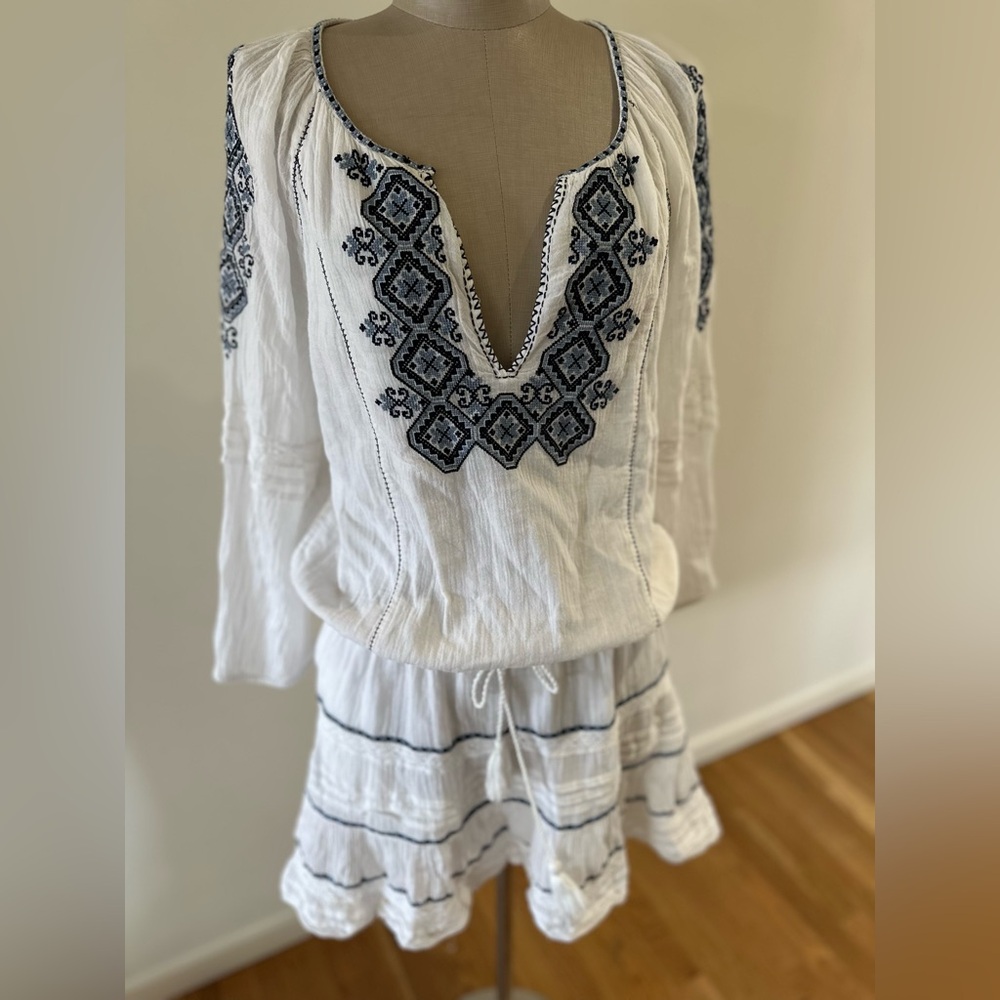 Joie Embroidered Short Dress Small Women Casual Long Sleeve White Mini